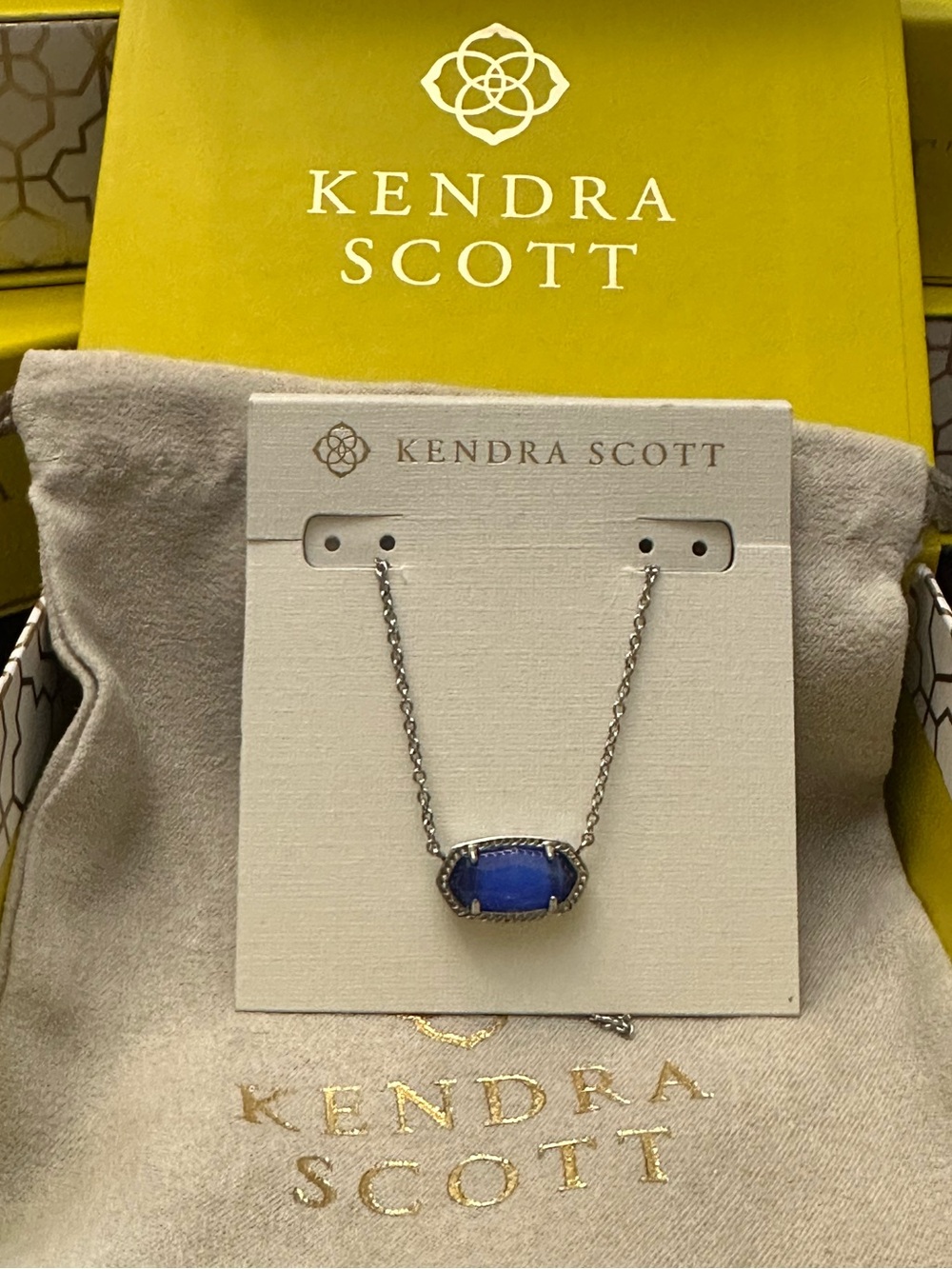 Kendra Scott Elisa Silver Pendant Necklace in Cobalt Cat’s Eye NWT